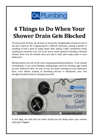 4 Things to Do When Your Shower Drain Gets Blocked