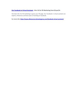 Our Facebook m Virtual Assistant - Hire VA for FB Marketing from $6 per/hr