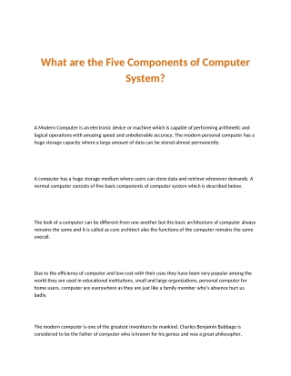 What are the Five Components of Computer System