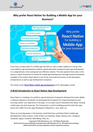 Why prefer React Native for Building a Mobile App for your Business?