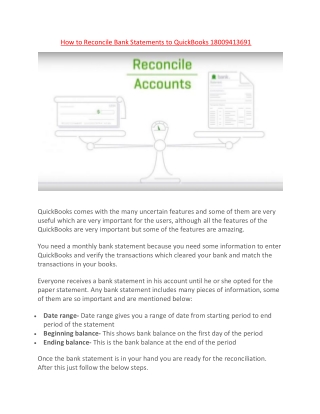 How to Reconcile Bank Statements to QuickBooks 18009413691