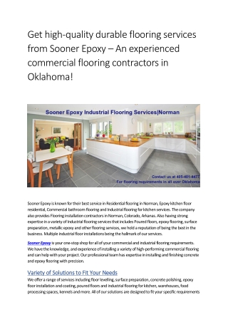 Get high-quality durable flooring services from Sooner Epoxy – An experienced commercial flooring contractors in Oklahom