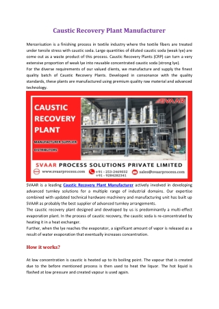 Caustic Recovery Plant Manufacturer