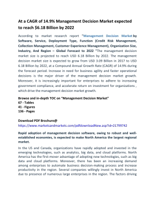 At a CAGR of 14.9% Management Decision Market expected to reach $6.18 Billion by 2022