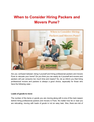 When to Consider Hiring Packers and Movers Pune