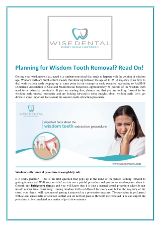 Important Facts about the Wisdom Teeth Extraction Procedure