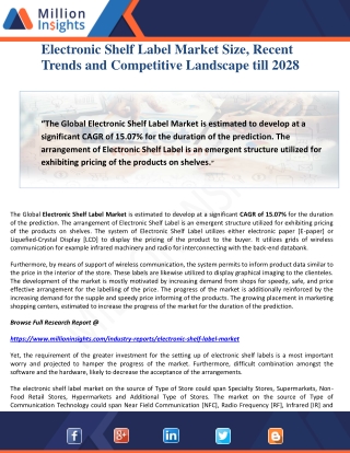 Electronic Shelf Label Market Size, Recent Trends and Competitive Landscape till 2028