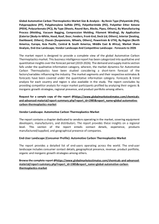 Global Automotive Carbon Thermoplastics Market Size & Analysis - Forecasts To 2026