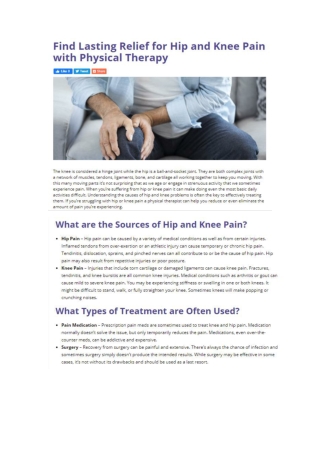 Find Lasting Relief for Hip and Knee Pain with Physical Therapy