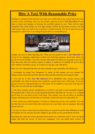 Hire A Taxi With Reasonable Price