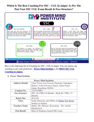 Which Is The Best Coaching For SSC - CGL In Jaipur As Per The Past Year SSC CGL Exam Result & Fees Structure?