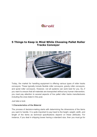 5 Things to Keep in Mind While Choosing Pallet Roller Tracks Conveyor