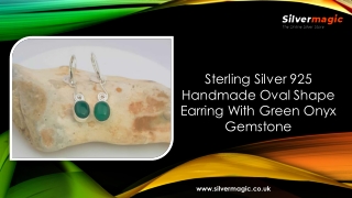 Sterling Silver 925 Handmade Oval Shape Earring With Green Onyx Gemstone