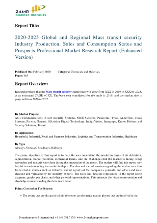 Mass transit security Strategic Assessment Of Evolving Technology, Growth Analysis, Scope And Foreca