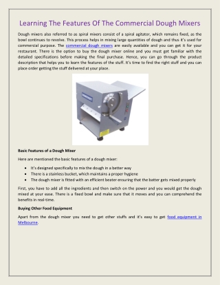 Learning The Features Of The Commercial Dough Mixers