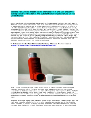 Augmenting Demand for Asthma Treatment to Bolster Global Market Revenue Growth During the Crisis Period of COVID-19