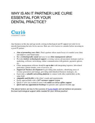 WHY IS AN IT PARTNER LIKE CURIE ESSENTIAL FOR YOUR DENTAL PRACTICE?