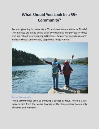 What Should You Look In a 55  Community?