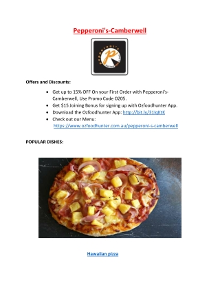 15% Off - Pepperoni's Pizza Restaurant Menu - Camberwell, VIC.