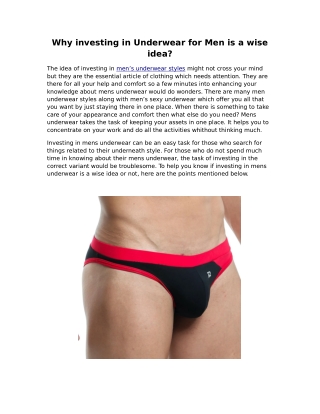 Why investing in Underwear for Men is a wise idea?
