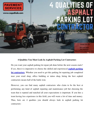 4 Qualities You Must Look In Asphalt Parking Lot Contractors