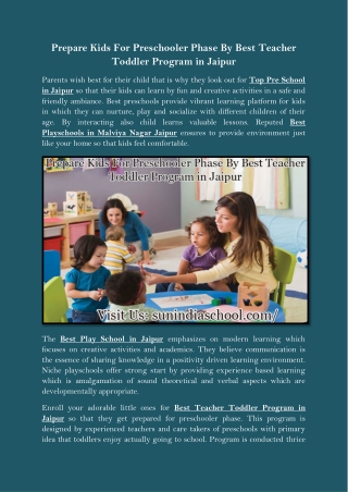 Prepare Kids For Preschooler Phase By Best Teacher Toddler Program in Jaipur