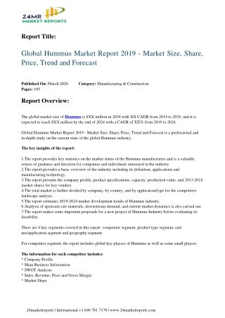Hummus Market Report 2019