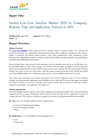 Low-Cost Satellite Market 2020