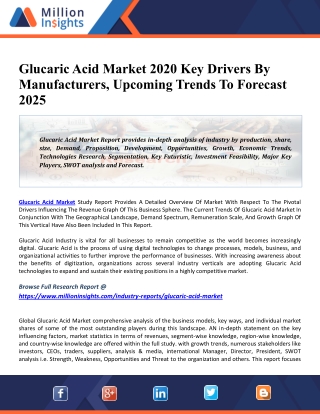 Glucaric Acid Market: Rising Demand, Future Scope, Market Status, And Forecasts, 2020-2026