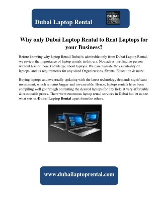 Why only Dubai Laptop Rental to Rent Laptops for your Business?