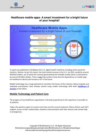 Healthcare mobile apps- A smart investment for a bright future of your hospital!