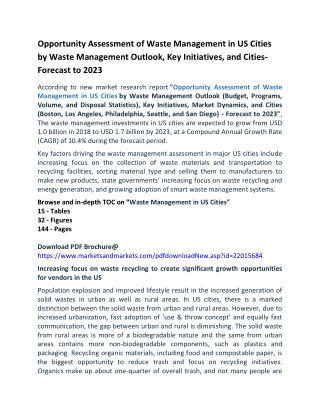 Opportunity Assessment of Waste Management in US Cities by Waste Management Outlook, Key Initiatives, and Cities- Foreca