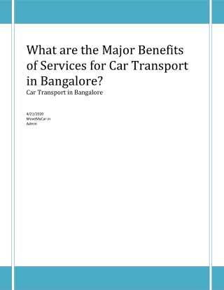 What Are the Major Benefits of Services for Car Transport in Bangalore?