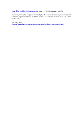 Searching For Hire Net Programmers, Expert Dot Net Developers For Hire