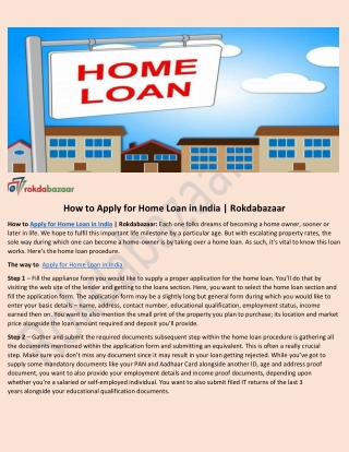 How to Apply for Home Loan in India | Rokdabazaar