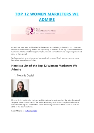 TOP 12 WOMEN MARKETERS WE ADMIRE