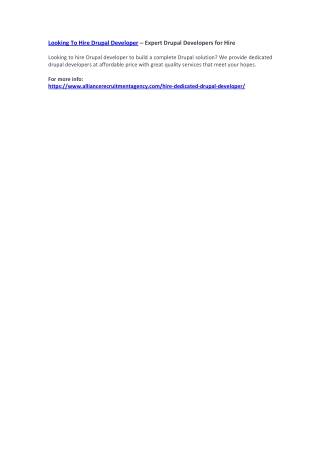 Looking To Hire Drupal Developer – Expert Drupal Developers for Hire