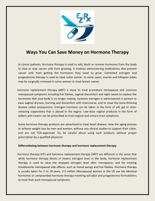 Ways You Can Save Money on Hormone Therapy