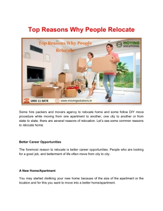 Top Reasons Why People Relocate
