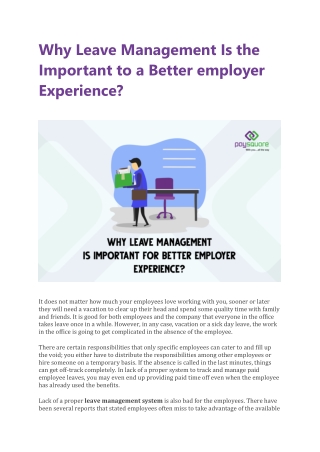 Why Leave Management Is the Important to a Better employer Experience?
