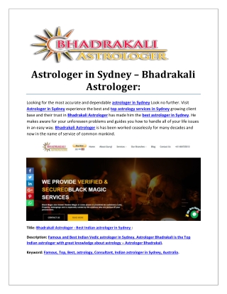 Astrologer in Sydney – Bhadrakali Astrologer: