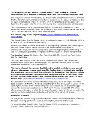 2020 Trending: Closed System Transfer Device (CSTD) Market is Thriving Worldwide By Size, Revenue, Emerging Trends