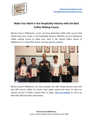 Make Your Mark in the Hospitality Industry with the Best Coffee Making Course