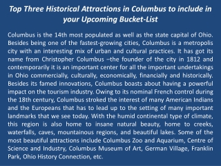 Top Three Historical Attractions in Columbus to include in your Upcoming Bucket-List