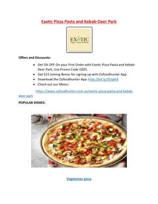 5% Off - Exotic Pizza Pasta and Kebab Menu - Italian restaurant deer park, VIC