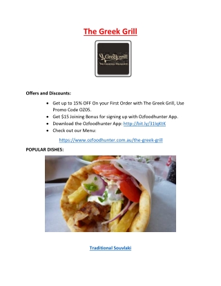 15% Off - The Greek Grill Menu - Greek restaurant Altona, Vic