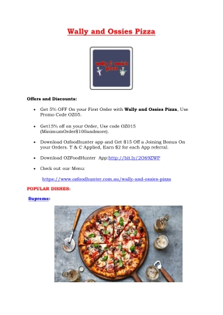 5% Off - Wally and Ossies Pizza Restaurant Menu in Campsie NSW