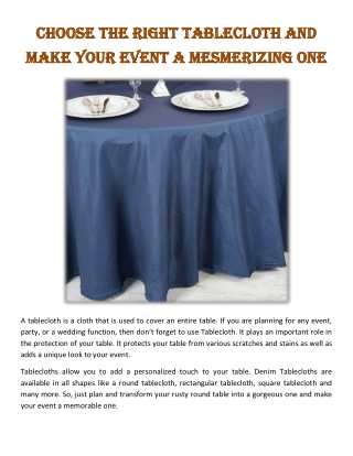 Choose the Right TableCloth and make your Event a mesmerizing one