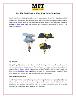 Get The Best Electric Wire Rope Hoist Suppliers