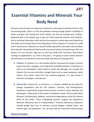 Essential Vitamins and Minerals Your Body Need